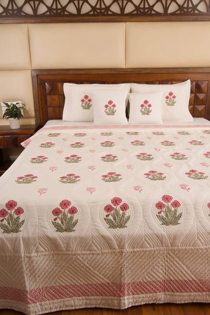 Gulaabi Pankhuri Persian Quilted Luxury Bedcover- California King