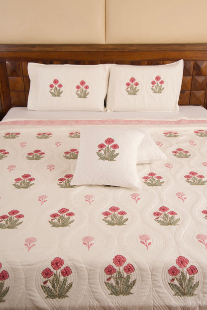 Gulaabi Pankhuri Persian Quilted Luxury Bedcover- California King