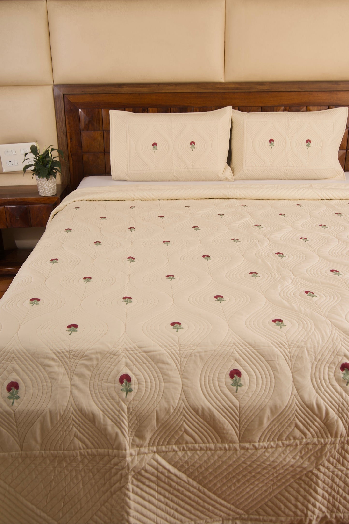 Red Dutch-Beige Persian Quilted Luxury Bedcover- California king