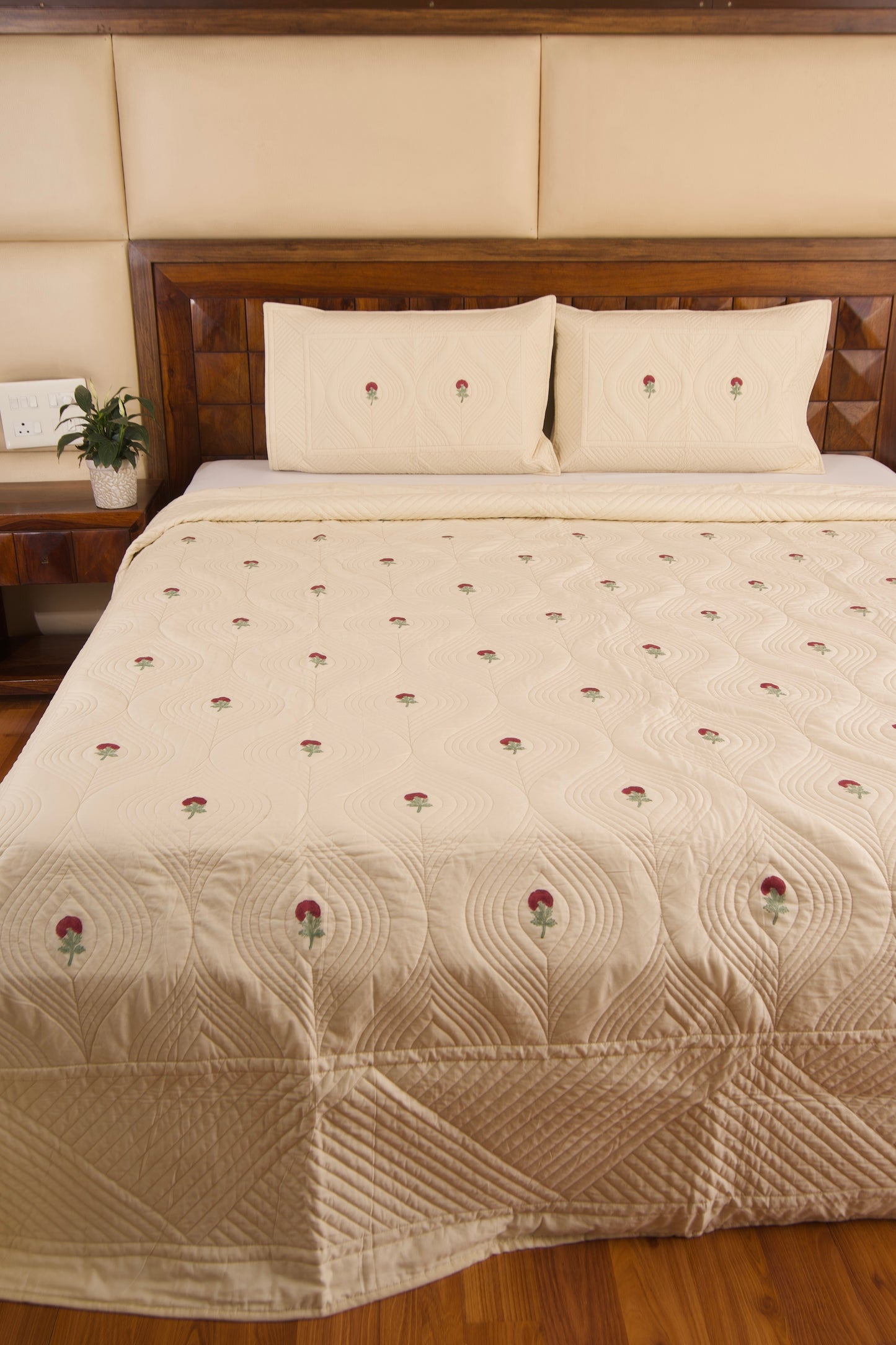 Red Dutch-Beige Persian Quilted Luxury Bedcover- California king