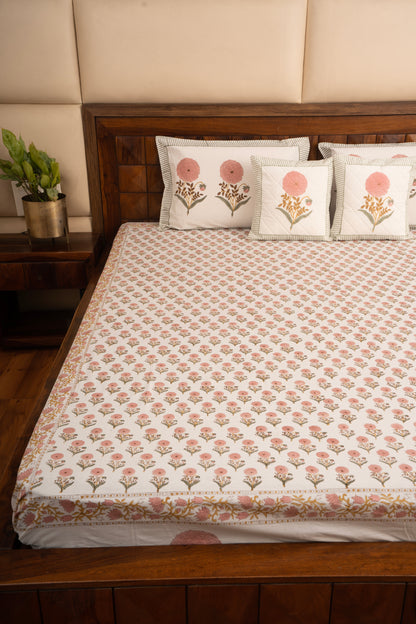 Pink Marigold Chota Phool Percale Cotton Bedsheet