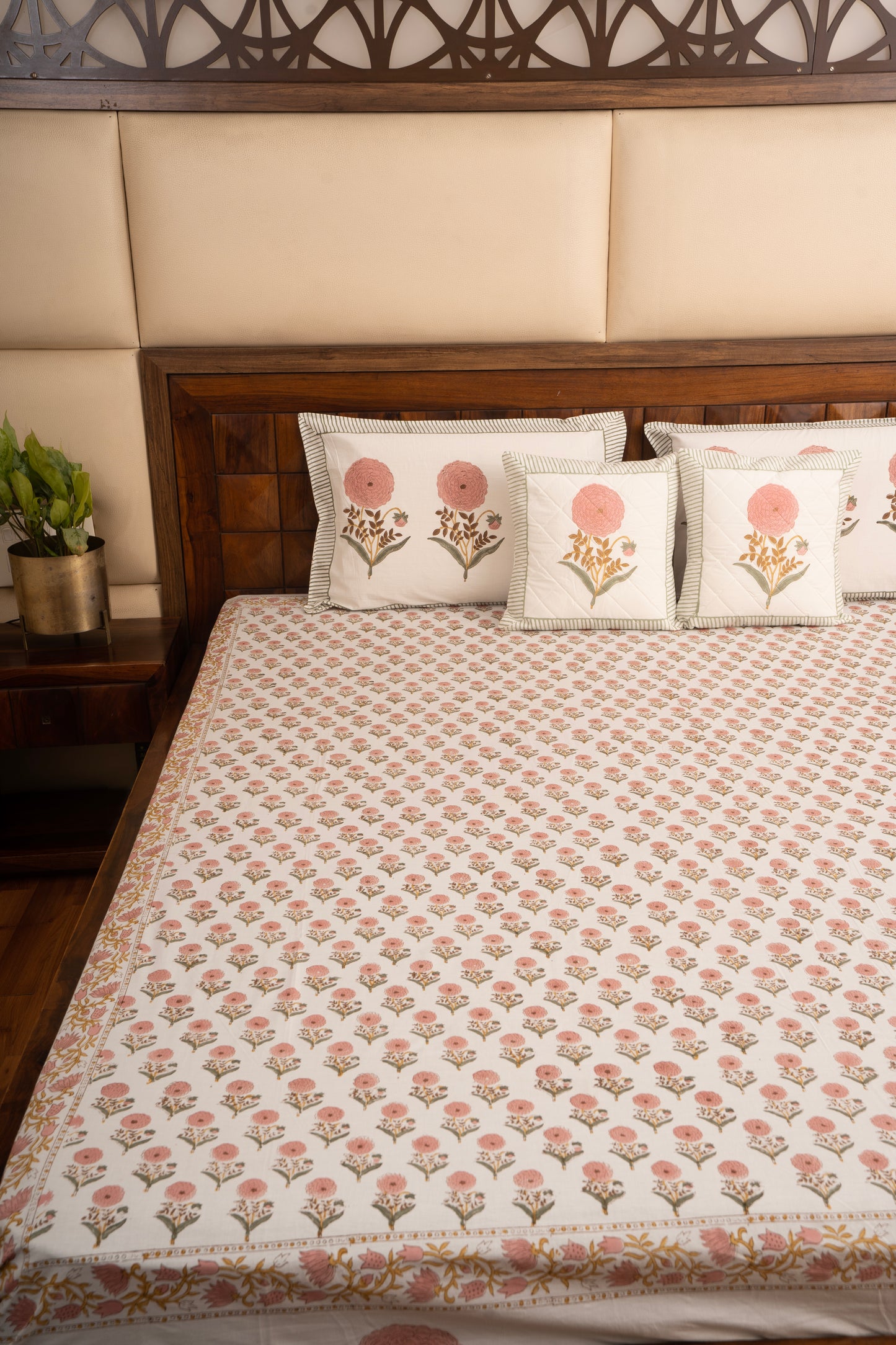 Pink Marigold Chota Phool Percale Cotton Bedsheet
