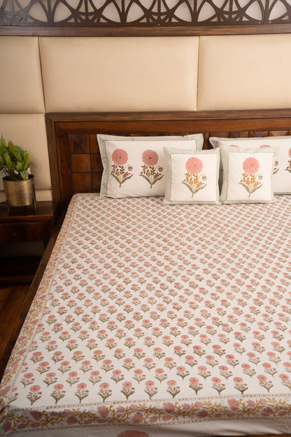 Pink Marigold Chota Phool Percale Cotton Bedsheet