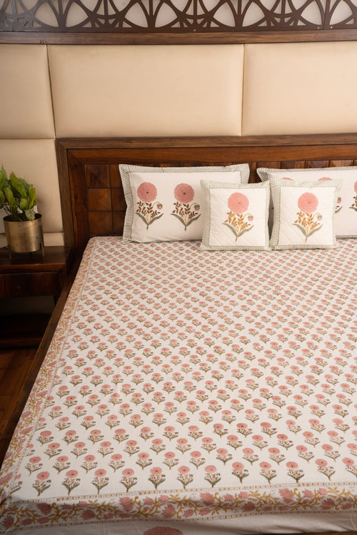 Pink Marigold Chota Phool Percale Cotton Bedsheet