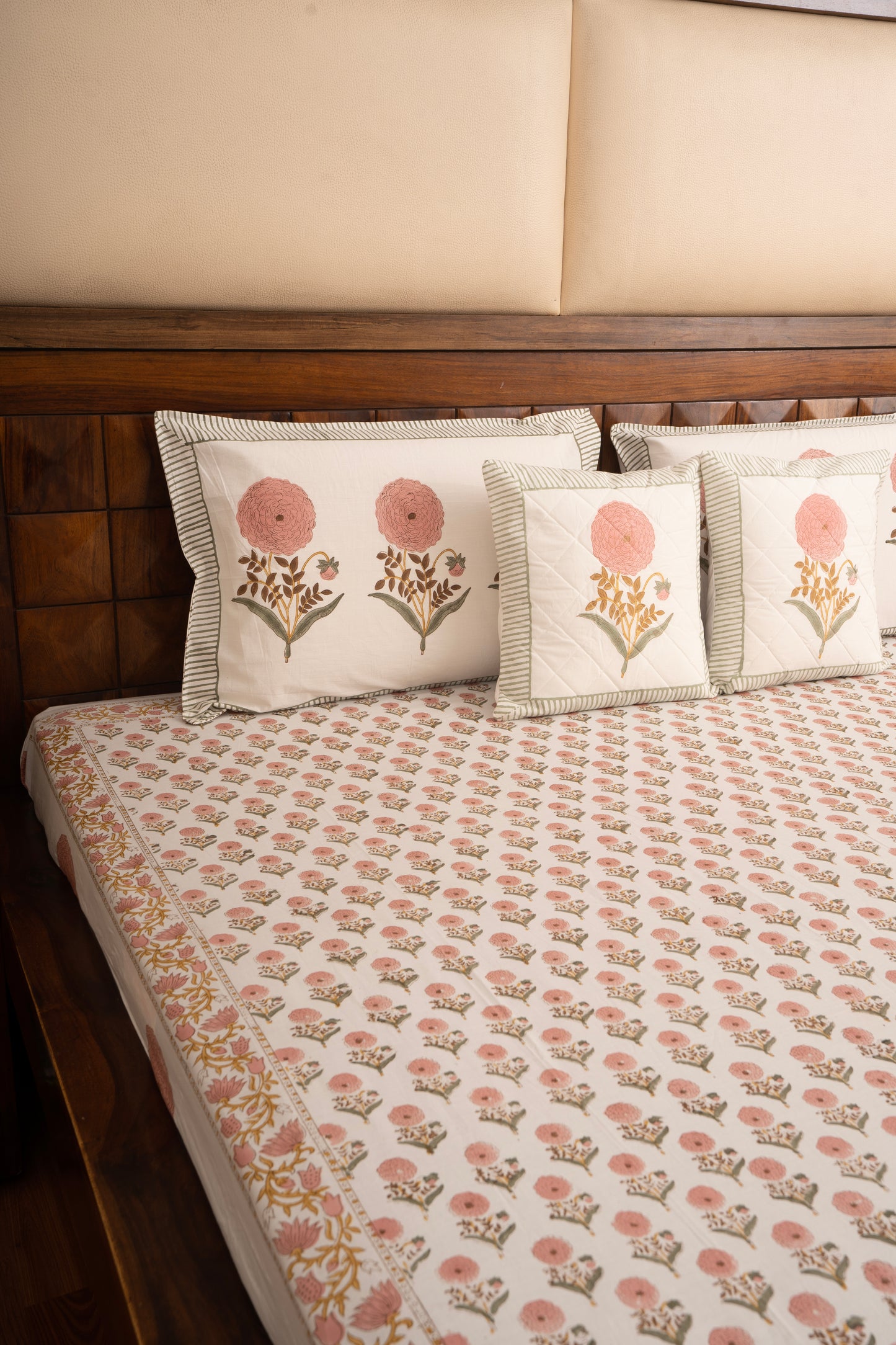 Pink Marigold Chota Phool Percale Cotton Bedsheet