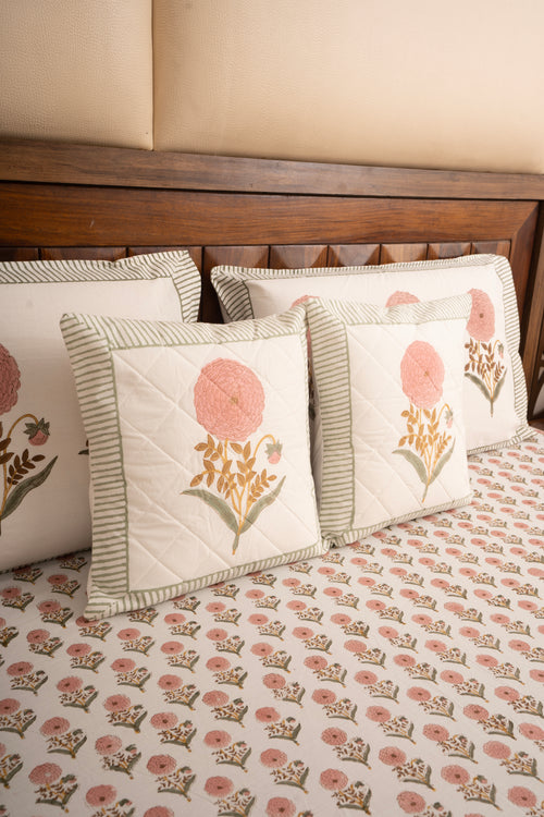 Pink Marigold Chota Phool  Bedsheet & Bedcover Set