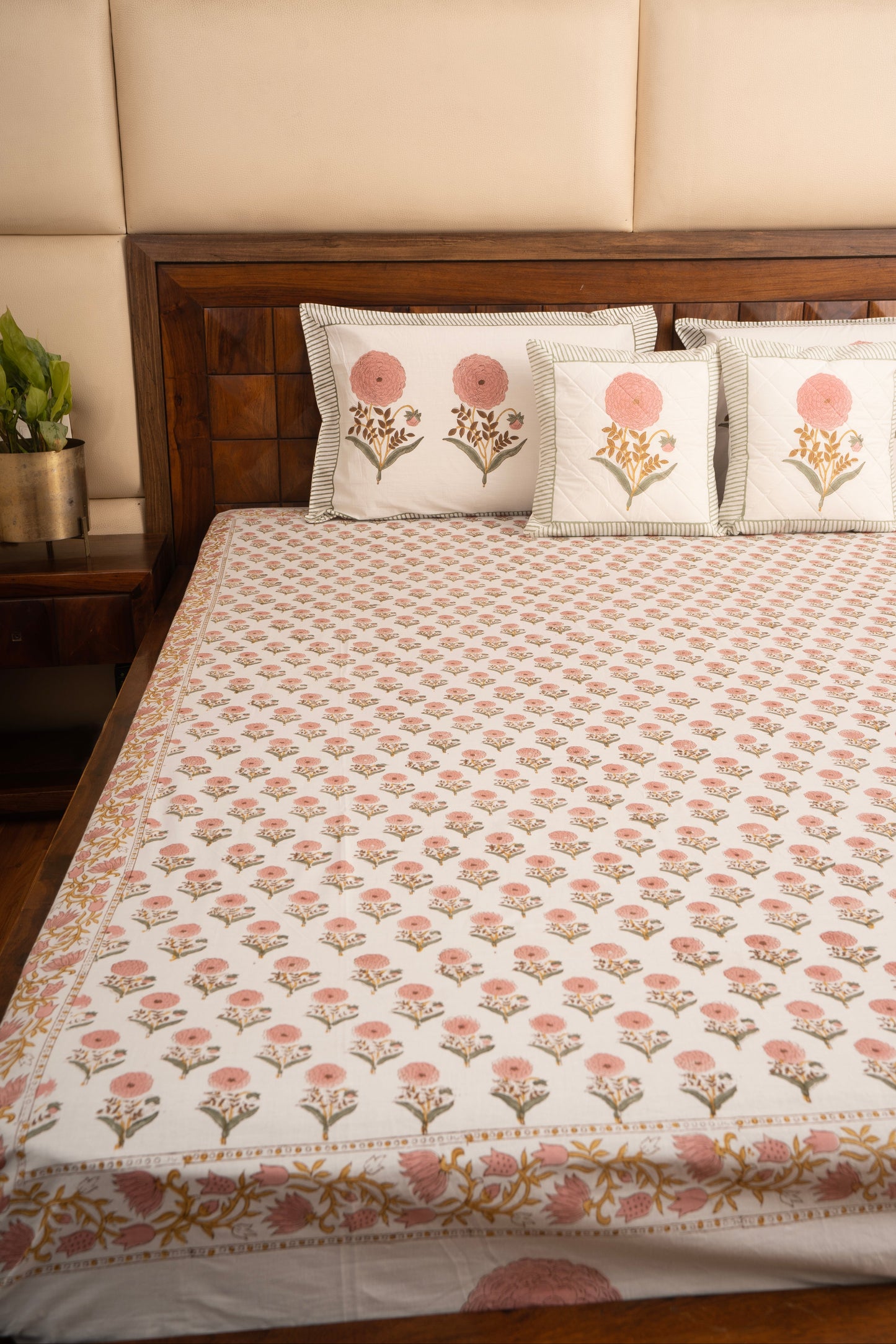 Pink Marigold Chota Phool Percale Cotton Bedsheet