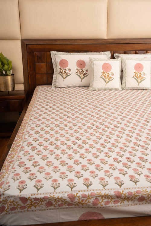 Pink Marigold Chota Phool Percale Cotton Bedsheet