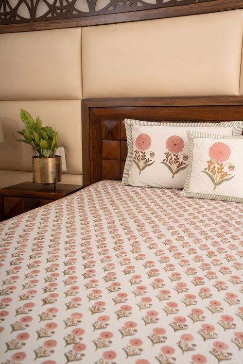 Pink Marigold Chota Phool Percale Cotton Bedsheet