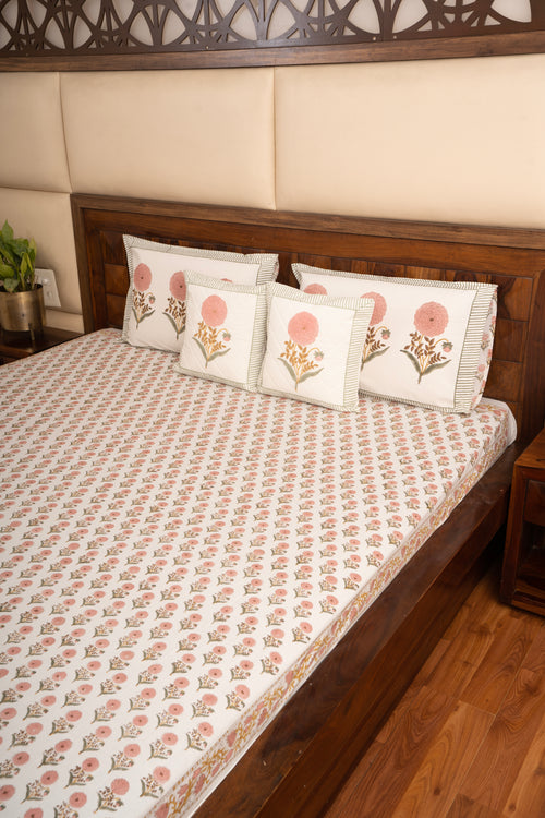 Pink Marigold Chota Phool Percale Cotton Bedsheet
