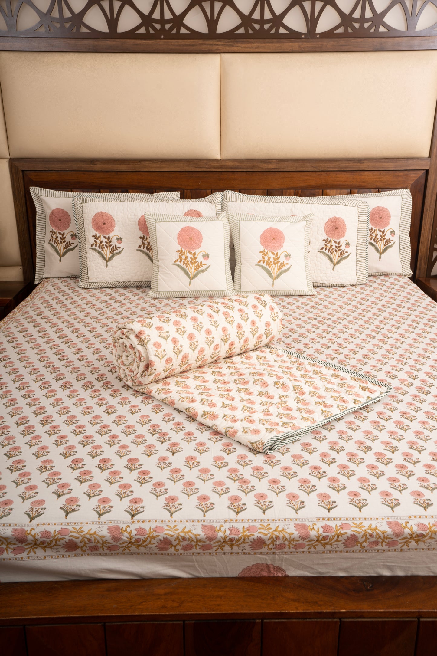 Pink Marigold Reversible Quilted Bedcover