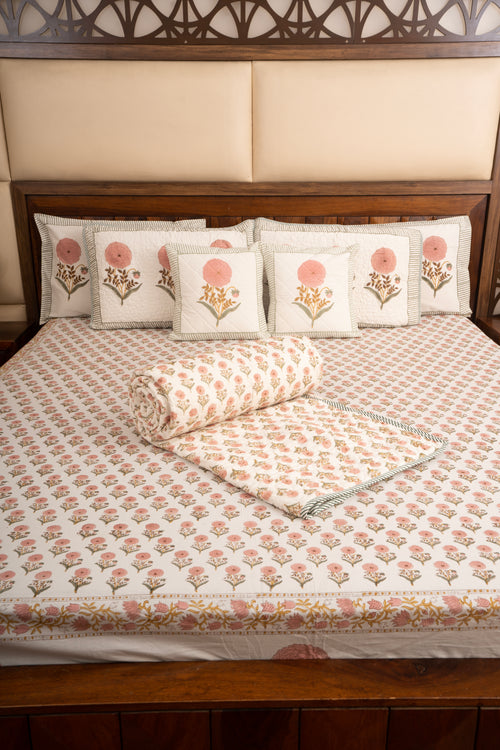 Pink Marigold Reversible Quilted Bedcover