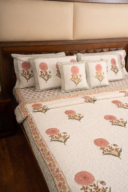 Pink Marigold Chota Phool  Bedsheet & Bedcover Set