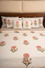 Pink Marigold Chota Phool  Bedsheet & Bedcover Set