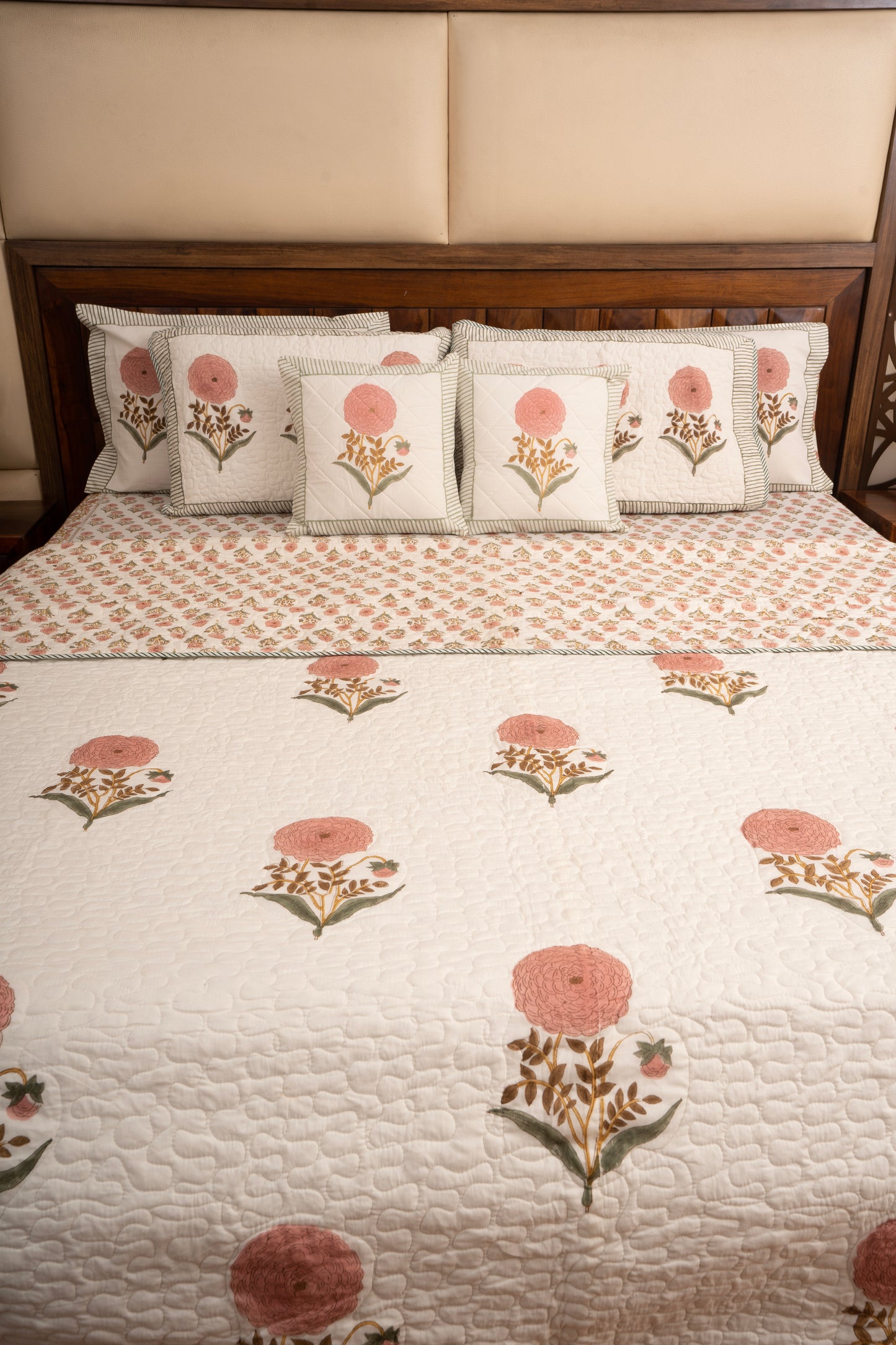 Pink Marigold Reversible Quilted Bedcover