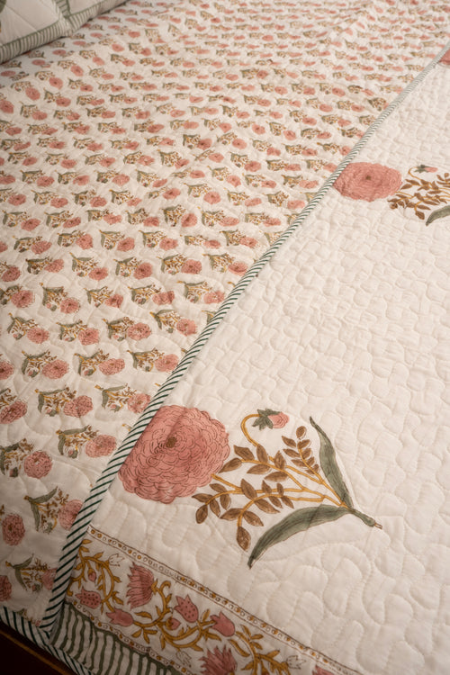 Pink Marigold Chota Phool  Bedsheet & Bedcover Set