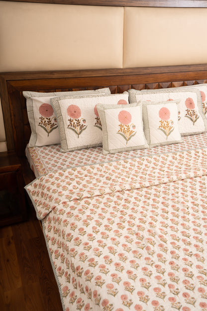 Pink Marigold Chota Phool  Bedsheet & Bedcover Set
