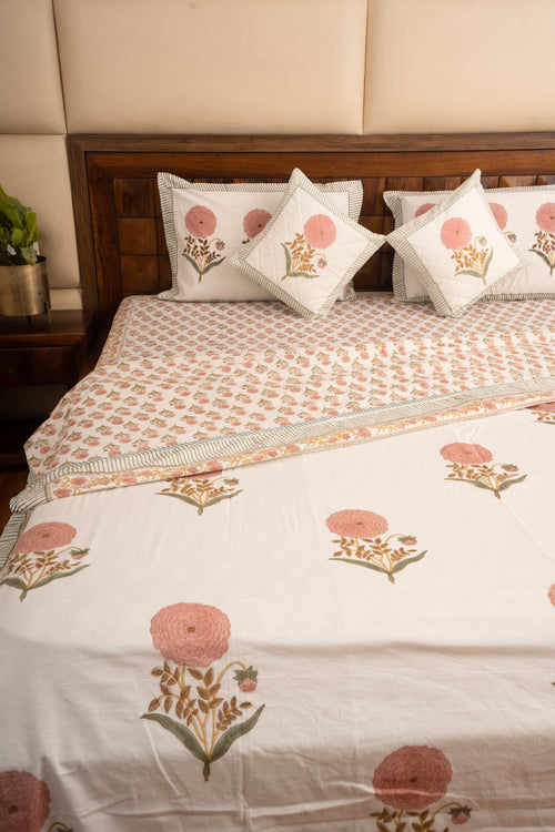 Pink Marigold Chota Phool Bedsheet & Dohar Set