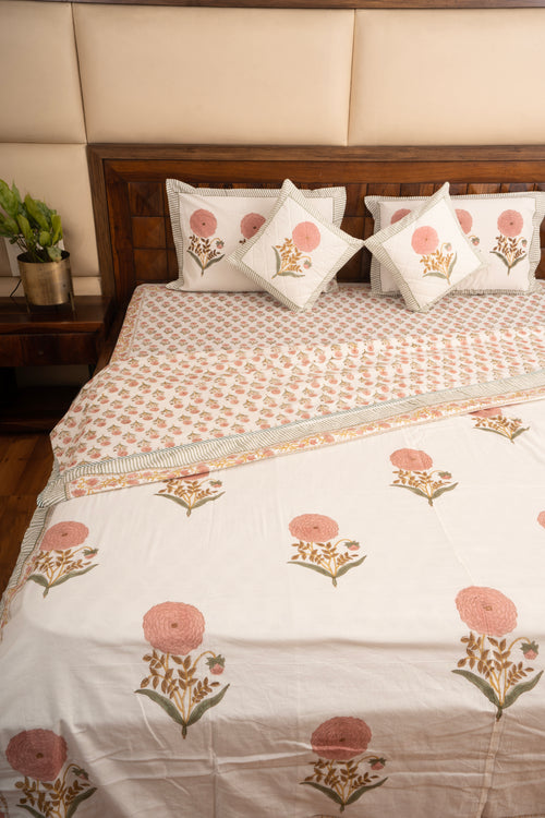 Pink Marigold Chota Phool Bedsheet & Dohar Set