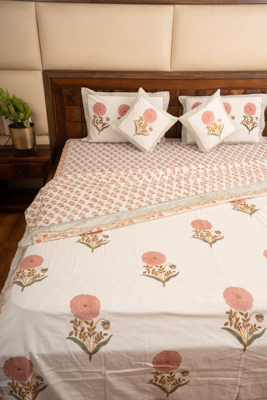 Organic Mulmul Cotton Dohar AC Blanket - Pink Marigold