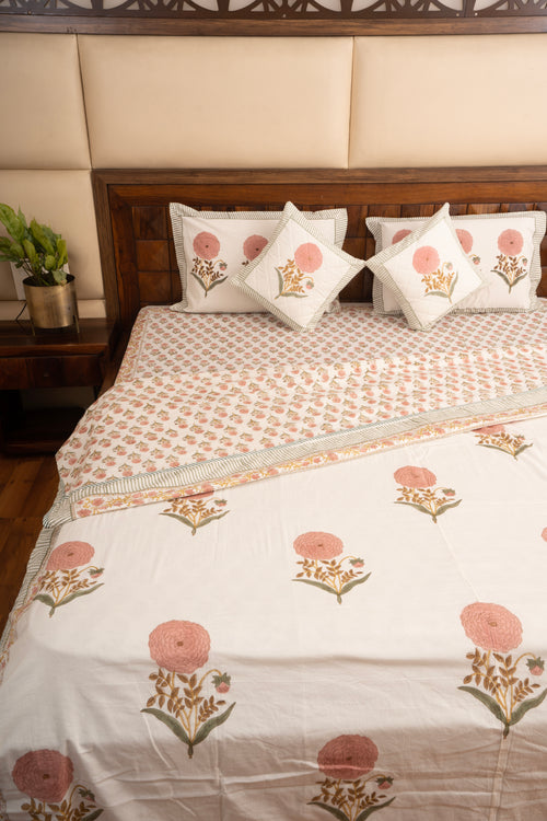 Pink Marigold Chota Phool Bedsheet & Dohar Set