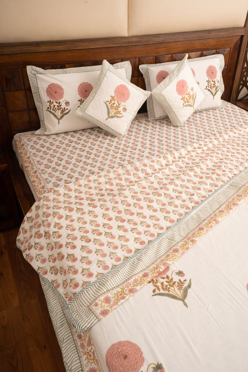 Pink Marigold Chota Phool Bedsheet & Dohar Set