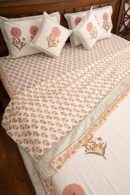 Pink Marigold Chota Phool Bedsheet & Dohar Set