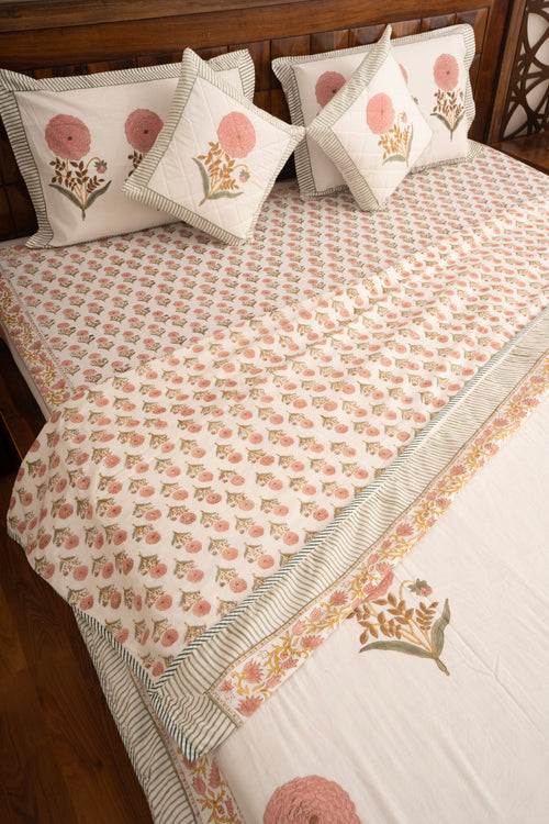 Pink Marigold Chota Phool Bedsheet & Dohar Set