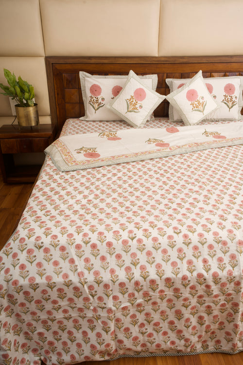 Pink Marigold Chota Phool Bedsheet & Dohar Set