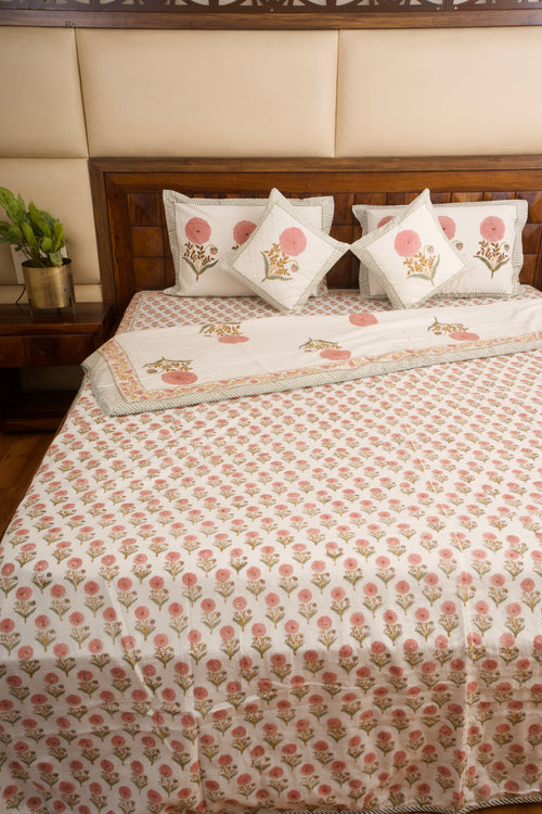 Pink Marigold Chota Phool Bedsheet & Dohar Set