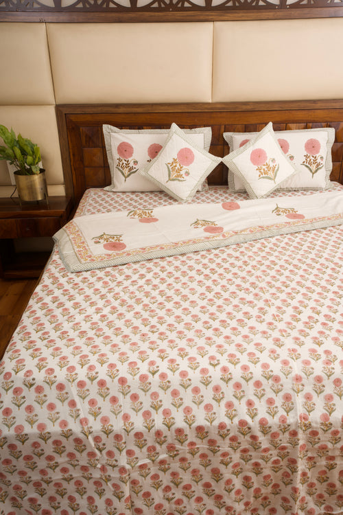 Pink Marigold Chota Phool Bedsheet & Dohar Set