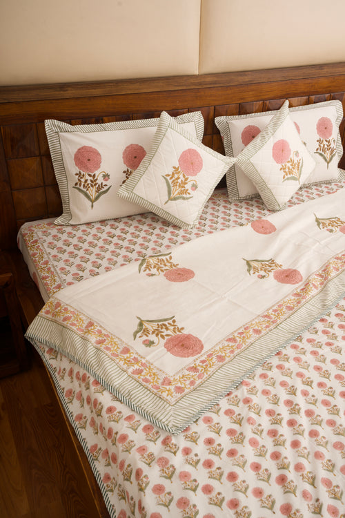 Pink Marigold Chota Phool Bedsheet & Dohar Set