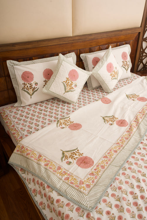 Pink Marigold Chota Phool Bedsheet & Dohar Set