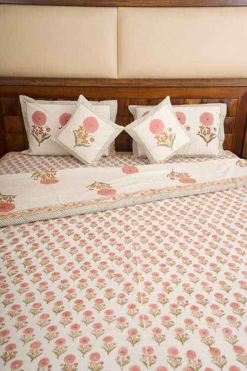 Pink Marigold Chota Phool Bedsheet & Dohar Set