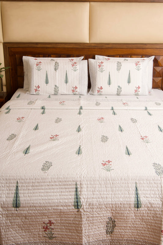 Kaner Bagh Bedsheet & Reversible Bedcover Set
