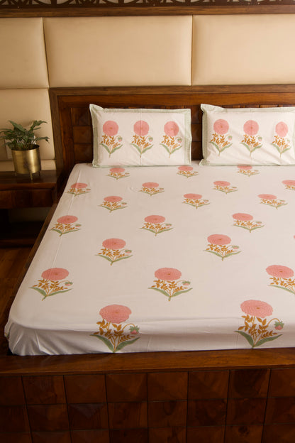 Pink Marigold Percale Cotton Bedsheet