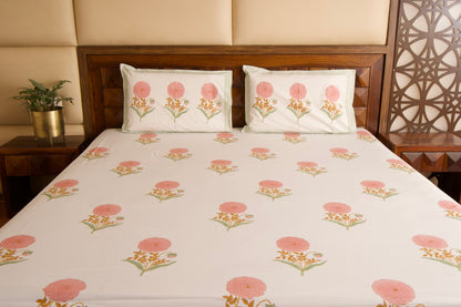 Pink Marigold Percale Cotton Bedsheet