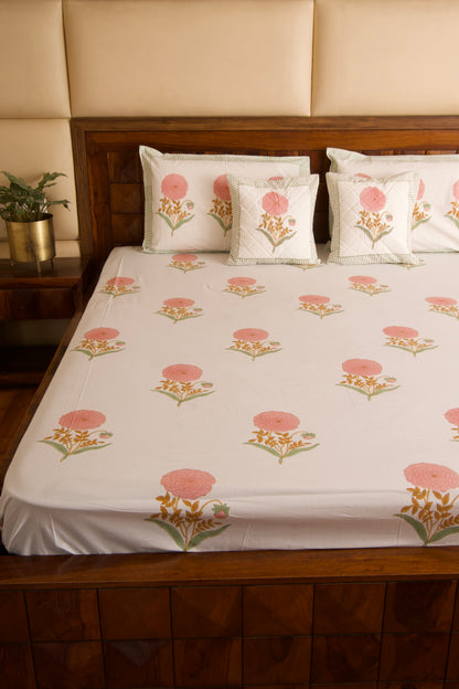 Pink Marigold Percale Cotton Bedsheet