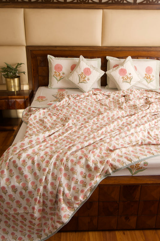 Organic Mulmul Cotton Dohar AC Blanket - Pink Marigold
