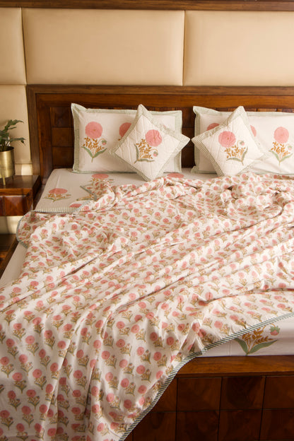 Pink Marigold Bedsheet & Dohar Set