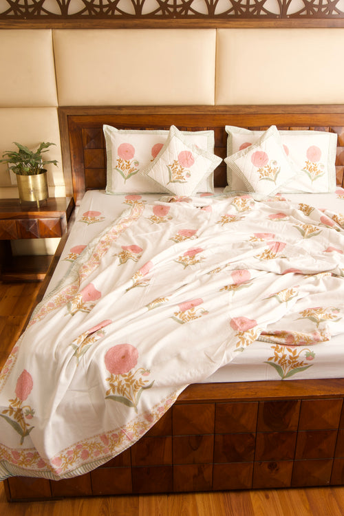 Pink Marigold Bedsheet & Dohar Set