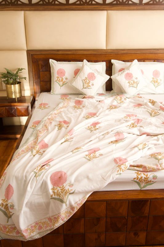 Pink Marigold Bedsheet & Dohar Set