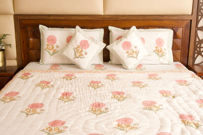 Pink Marigold Bedsheet & Quilt Set