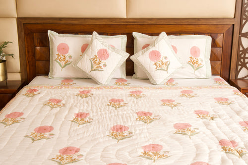 Pink Marigold Bedsheet & Quilt Set