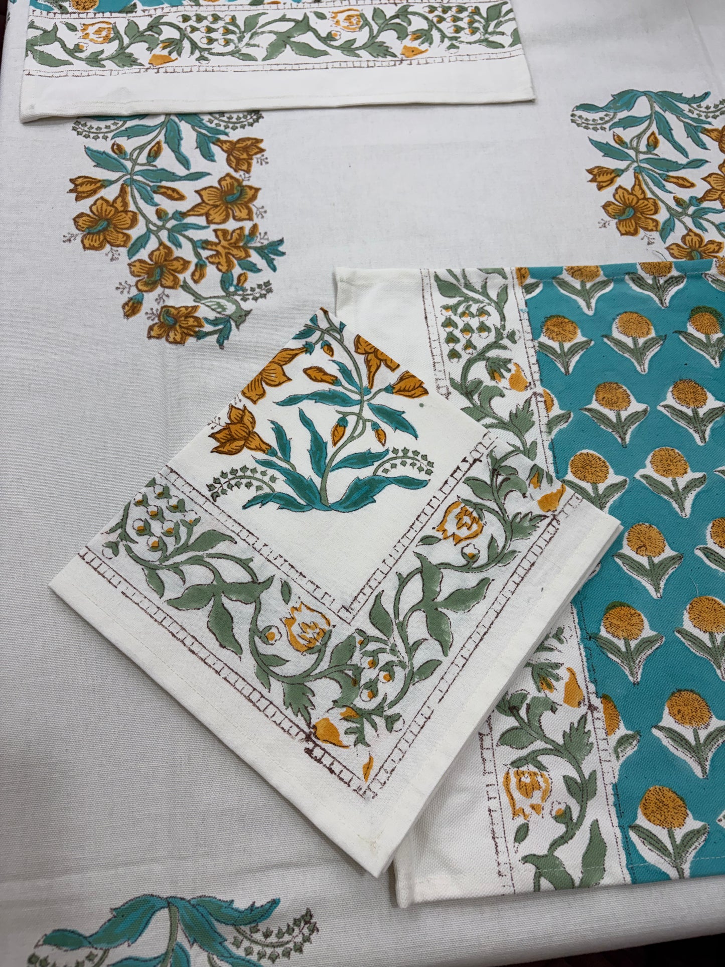 Turquoise Mustard Baugh Table Cover, Mat & Napkin Set