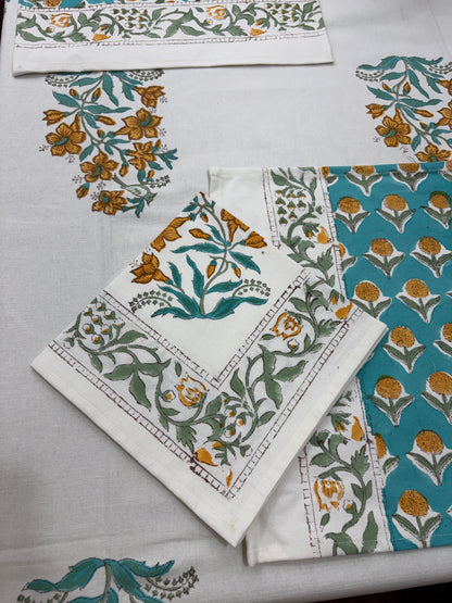 Turquoise Mustard Baugh Table Cover, Mat & Napkin Set