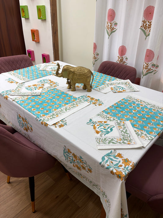 Turquoise Mustard Baugh Table Cover, Mat & Napkin Set