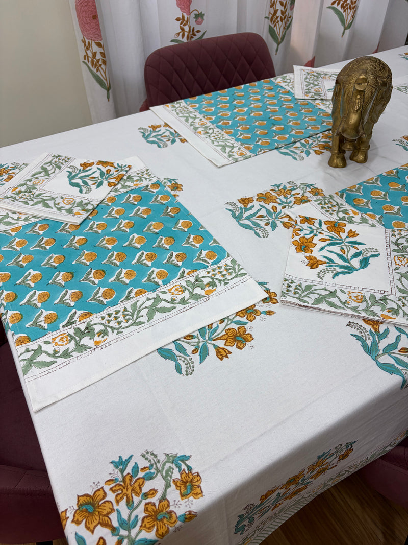 Turquoise Mustard Baugh Table Cover, Mat & Napkin Set