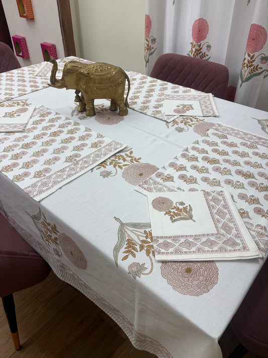 Peach Marigold Table Cover, Mat & Napkin Set