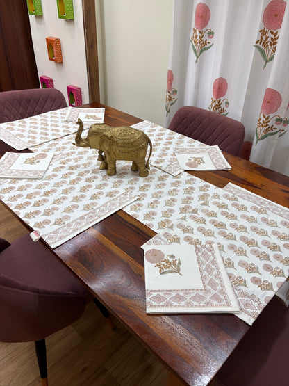 Peach Marigold Table Runner, Mat & Napkin Set
